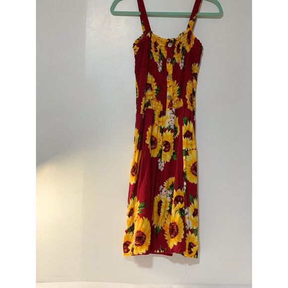 J&W Women’s Cute Sleeveless Red Sunflowers Dress, fit & flare MIDI DRESS size XL - Picture 2 of 13